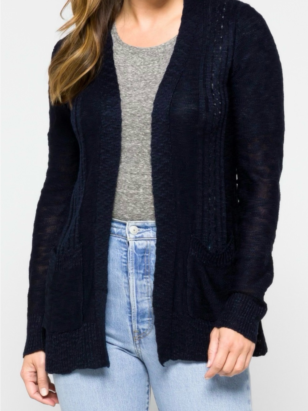 Love Ellie Open-Front Navy Blue Knit Cardigan, Size XL